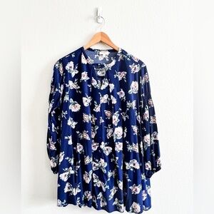Umgee Navy Floral Long Sleeve Oversized Tunic